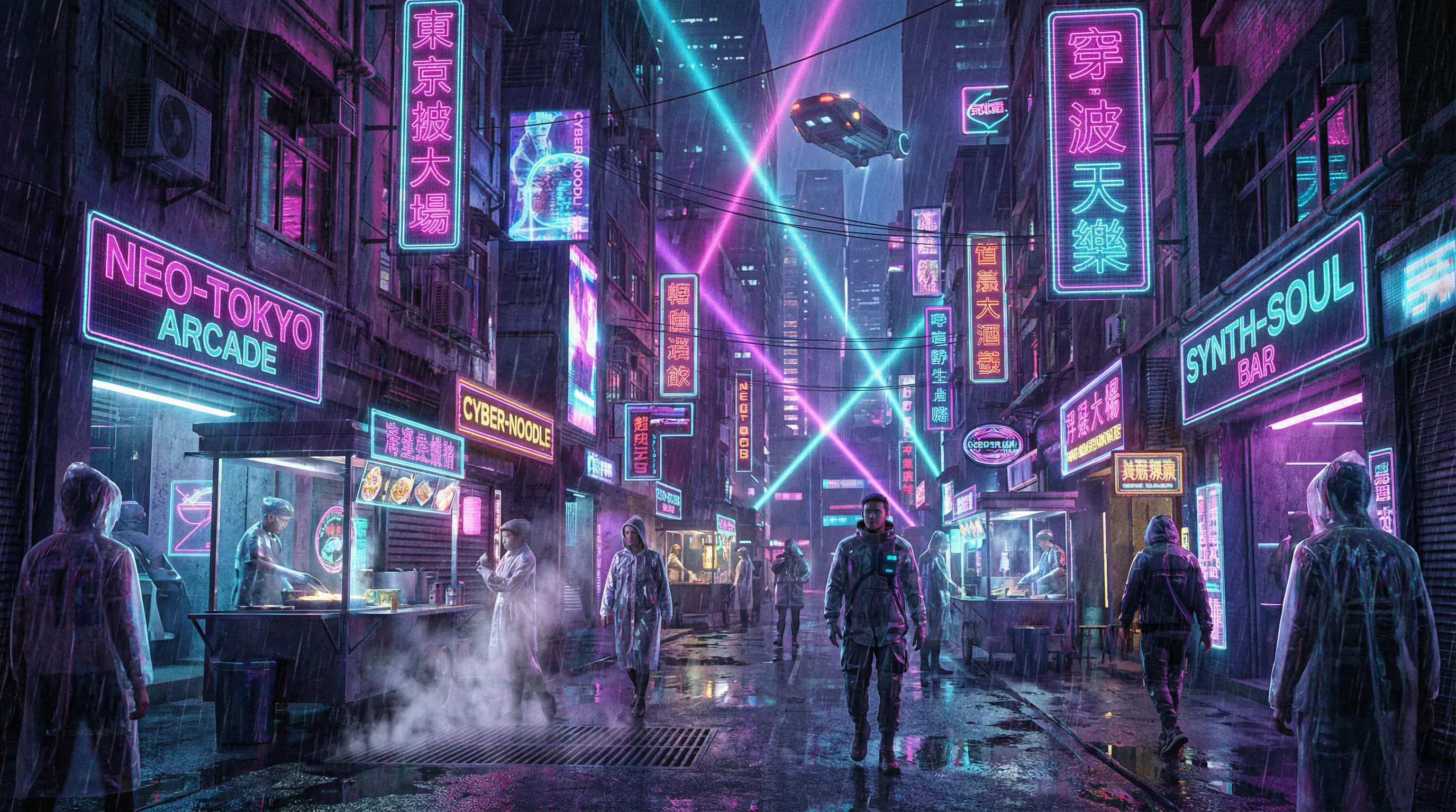 澳彩赛博朋克霓虹街道夜景