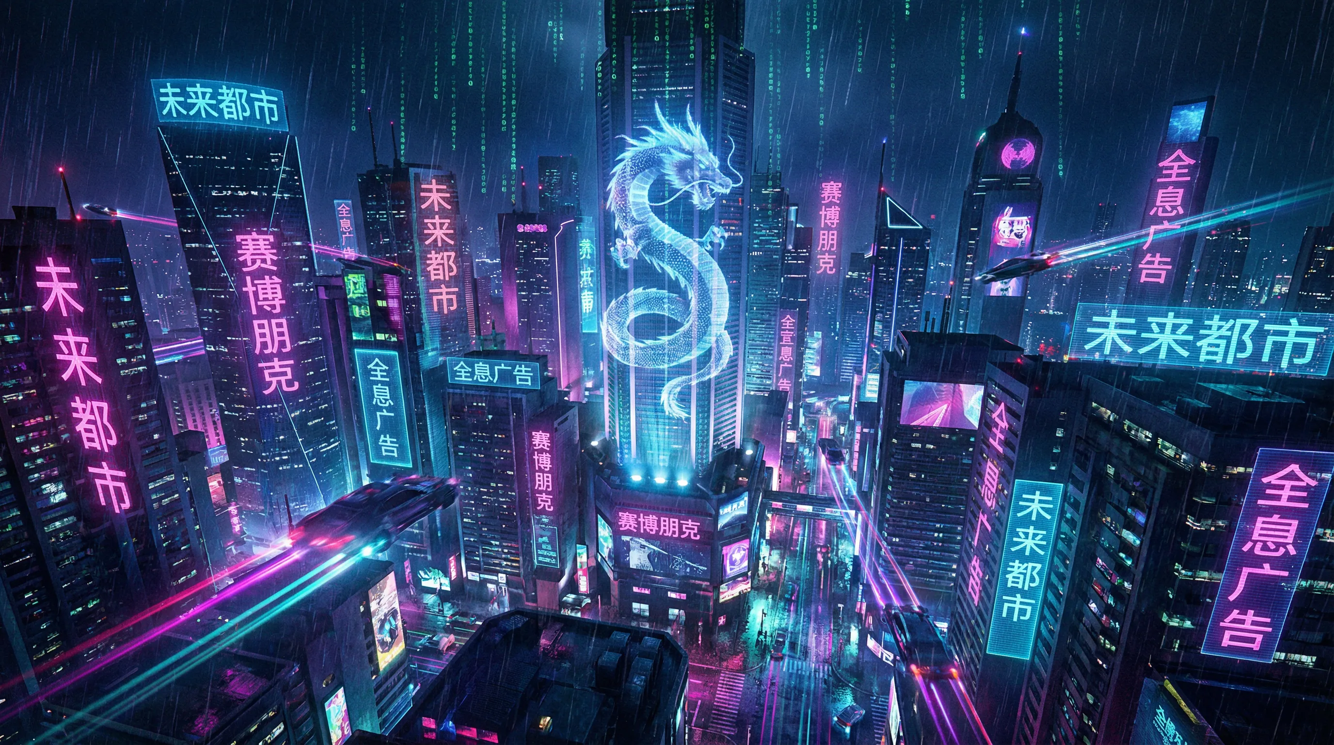 澳彩霓虹都市赛博朋克城市夜景